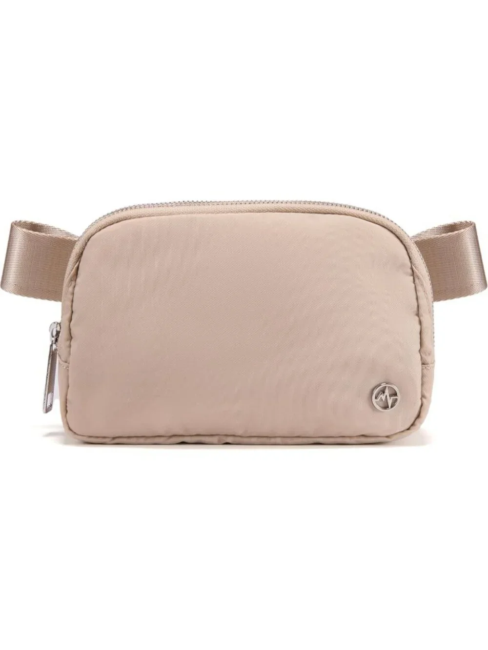 Men's Raw Linen Beige Crossbody Belt Bag Wide Zipper Adjustable Strap 3-Pockets